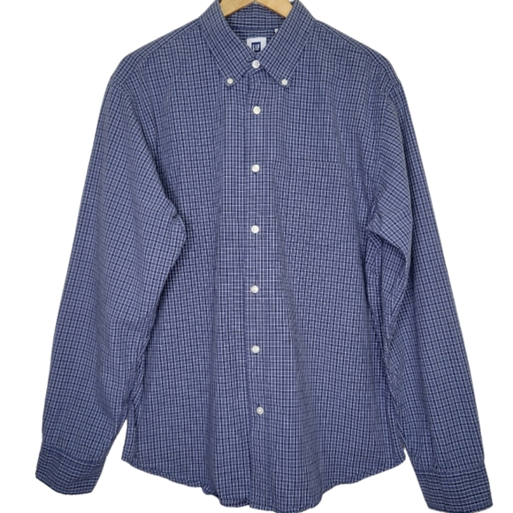 Gap Factory Blue plaid button down shirt, size XL - Picture 1 of 7